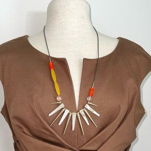 Boho Tribal Necklace Multi Bead Orange Cream White Yellow Silver Chain Claw